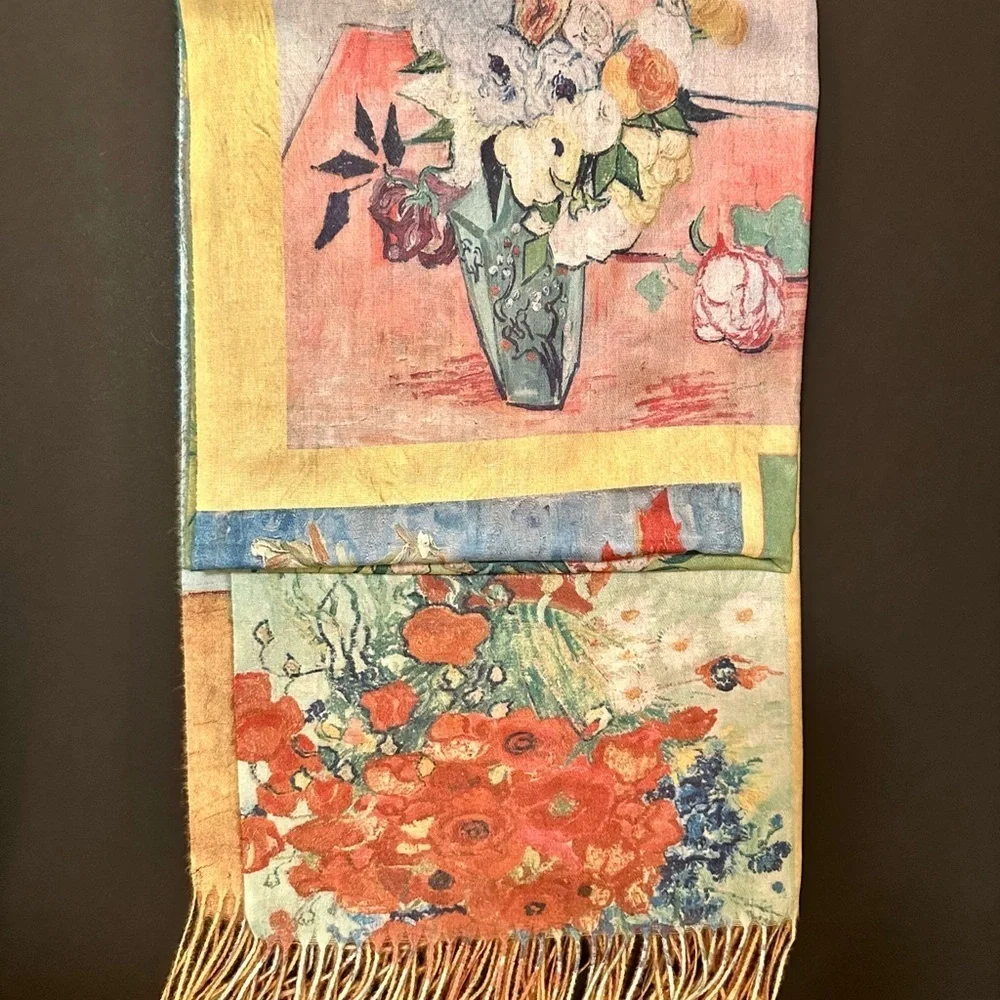 Van Gogh Sunflowers Double Sided Fringe Scarf